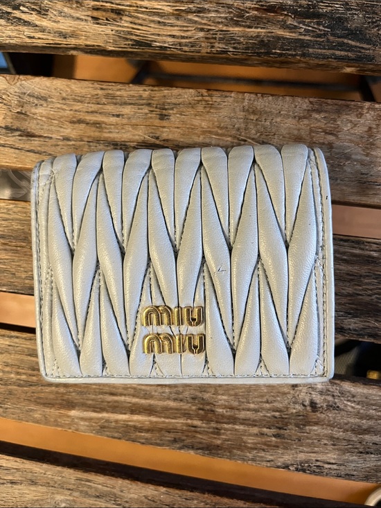 Miu Miu Handbags - Miu Miu Cream Quilted Leather Compact Wallet with Gold Logo